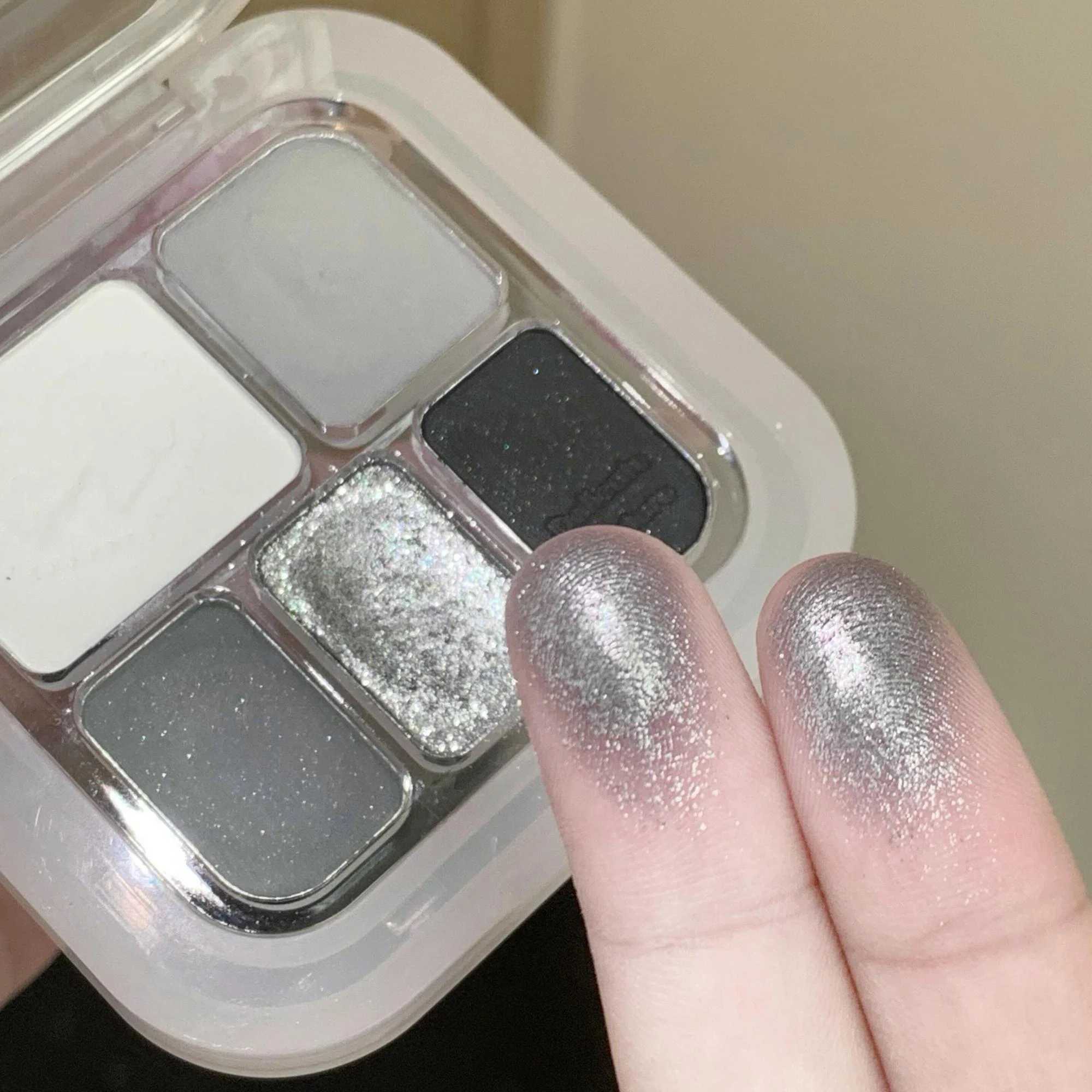 Korean five-color eyeshadow blush palette pearlescent matte bright ground color smoky black white cement grey portable H260402