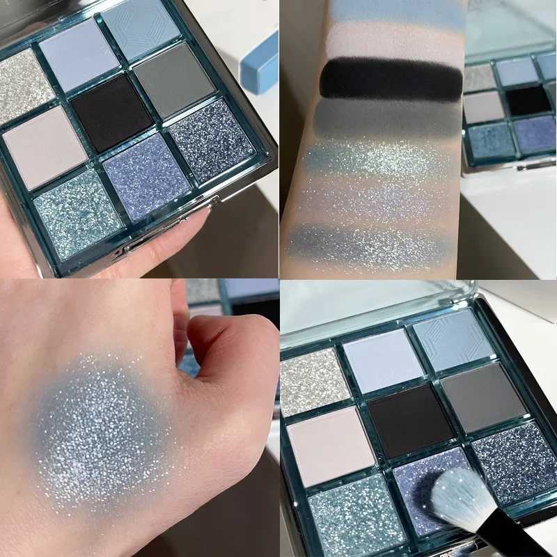 9 Colors Dark Punk Smoked Eyeshadow Palette Blue Black Pearl Matte Eye Shadow Makeup Palette Brightening Shimmer Lying Silkworm H260402