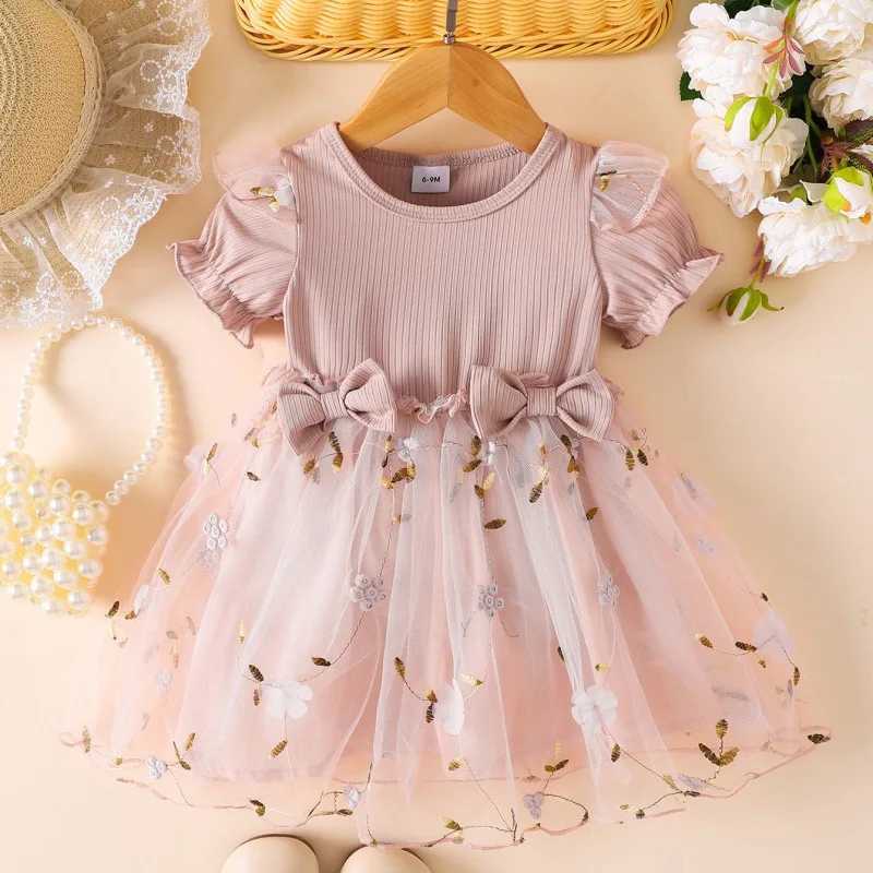 Baby Girl Dress Summer Girl Full Print Flower Mesh Princess Dress Girl Bow Flower Girl Wedding Dress Birthday Dress H260402