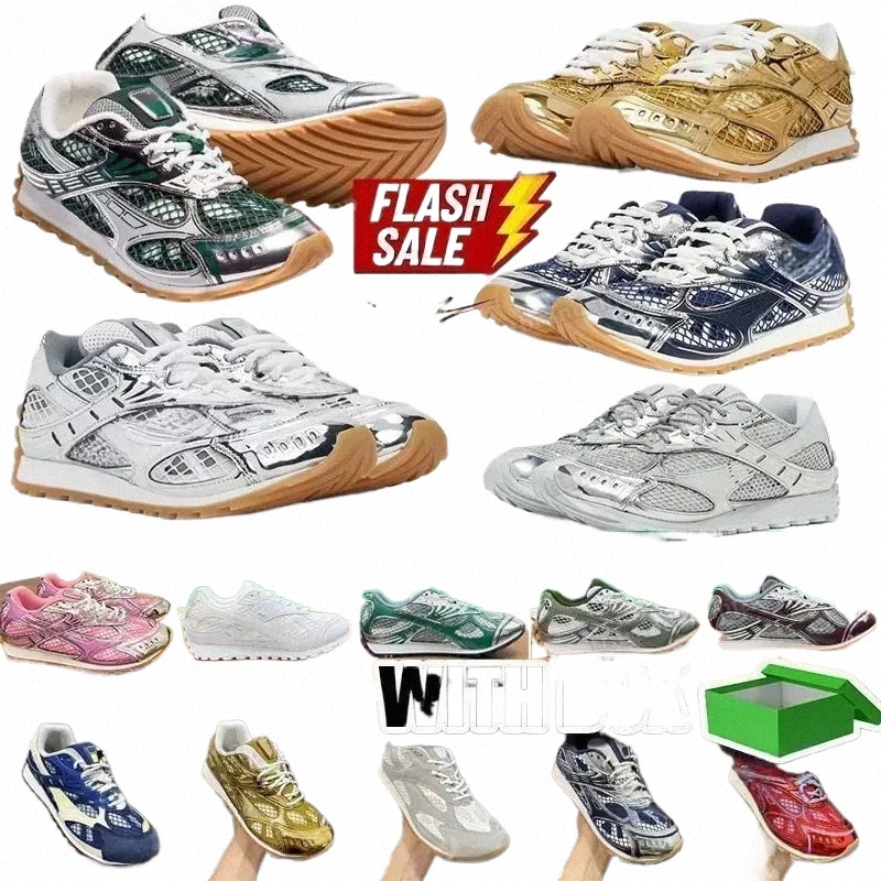 top Quality Designer Runner Sneaker Casual Women Men Trainers Metal Leather Mesh Nylon Fabric Sneakers Green Blue White Black Sier Shoes With Box I5f2#