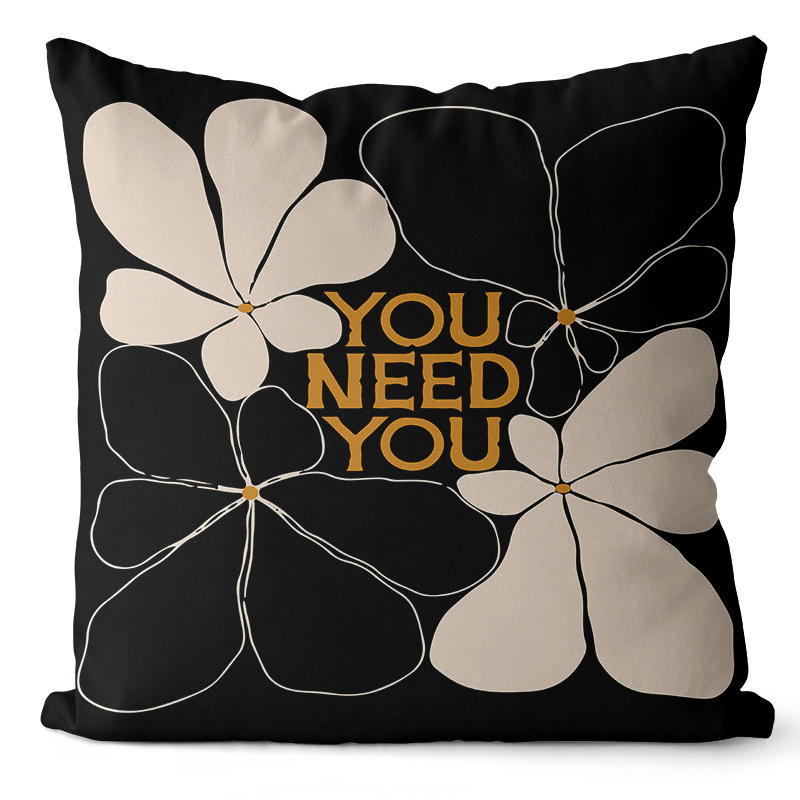Pillowcase Black White Minimalist Abstract Plant Floral Print Nordic Style Ins Short Plush Sofa Cushion Cover