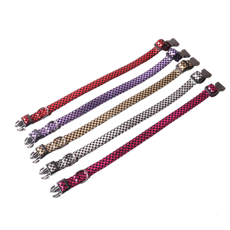 Pet Collar New Laser Colorful Glossy Checkerboard Series Semi Metal Buckle Adjustable For Dogs