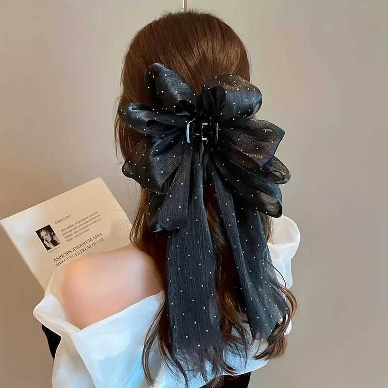 1Pc Vintage Sparkle Bow Hair Claw Set Four Seasons Suitable Party/Date Mesh with Sparkling Diamond Design for Secure Hair Grip H260402