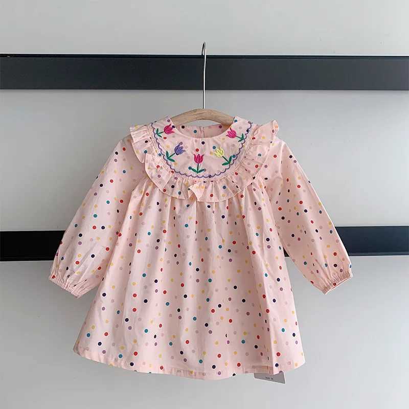 Children Girl Vintage Dress Spring Autumn Lace Turn Down Collar 2-8Y Princess Dress Fragment Flower Long Sleeve Baby Girls Dress H260402