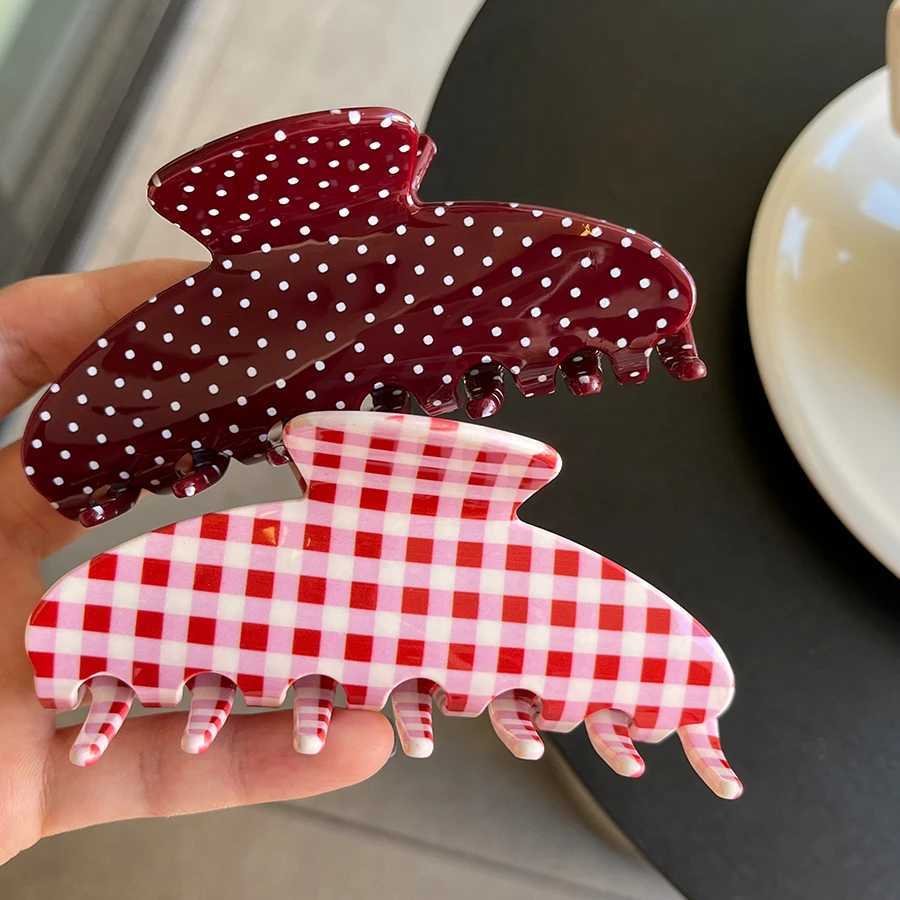 Fashion Large Hair Claw Clips for Women Girls Retro Checkered Polka Dot Strong Hold Non-slip Hair Accessories for Everyday Wear H260402