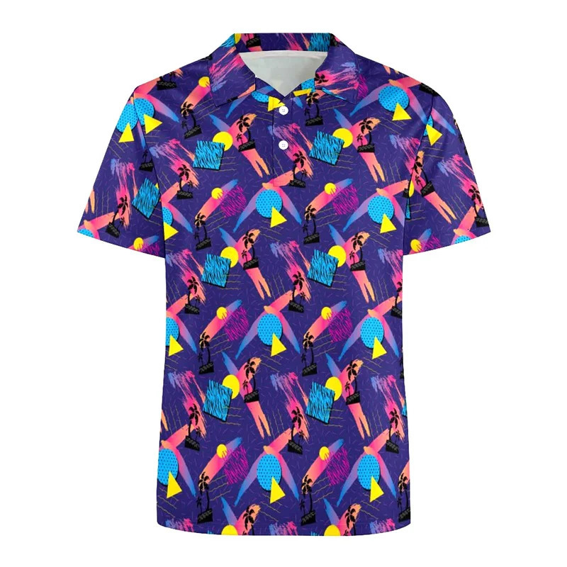 3d Printing 80s 90s Golf Polo Shirt Summer Retro Lapel Shirt Street Loose Short Sleeve Tops Mens Button Tee Shirts 260401
