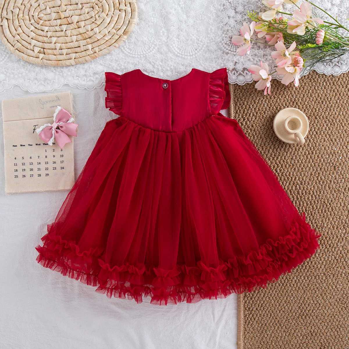 Summer New Sweet Bow Baby Girl Princess Dress Solid Color Chiffon ChildrenS Clothing For Birthday Parties 9 Months -4 Years H260402