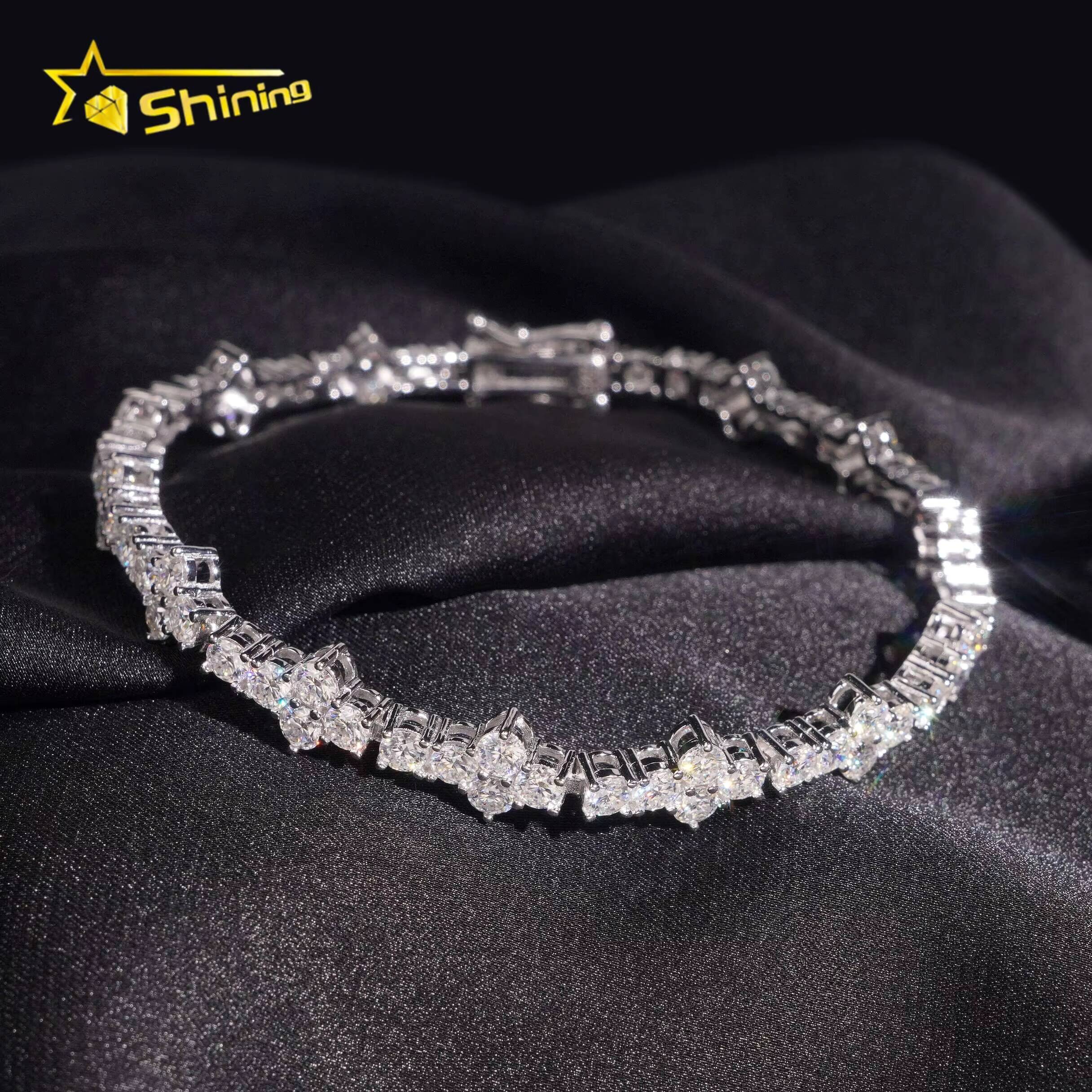 USA Warehouse Local Stocks GRA Certificate 3mm 925 Solid Silver Hip Hop Iced Out VVS Moissanite Diamond Tennis Bracelet