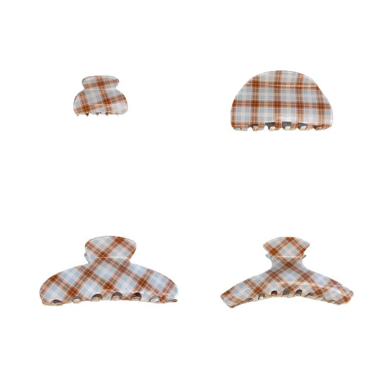 New Brown and Blue Plaid Claw Clip Retro High Ponytail Shark Clip Hair Clip Simple Back Updo Hairstyle H260402