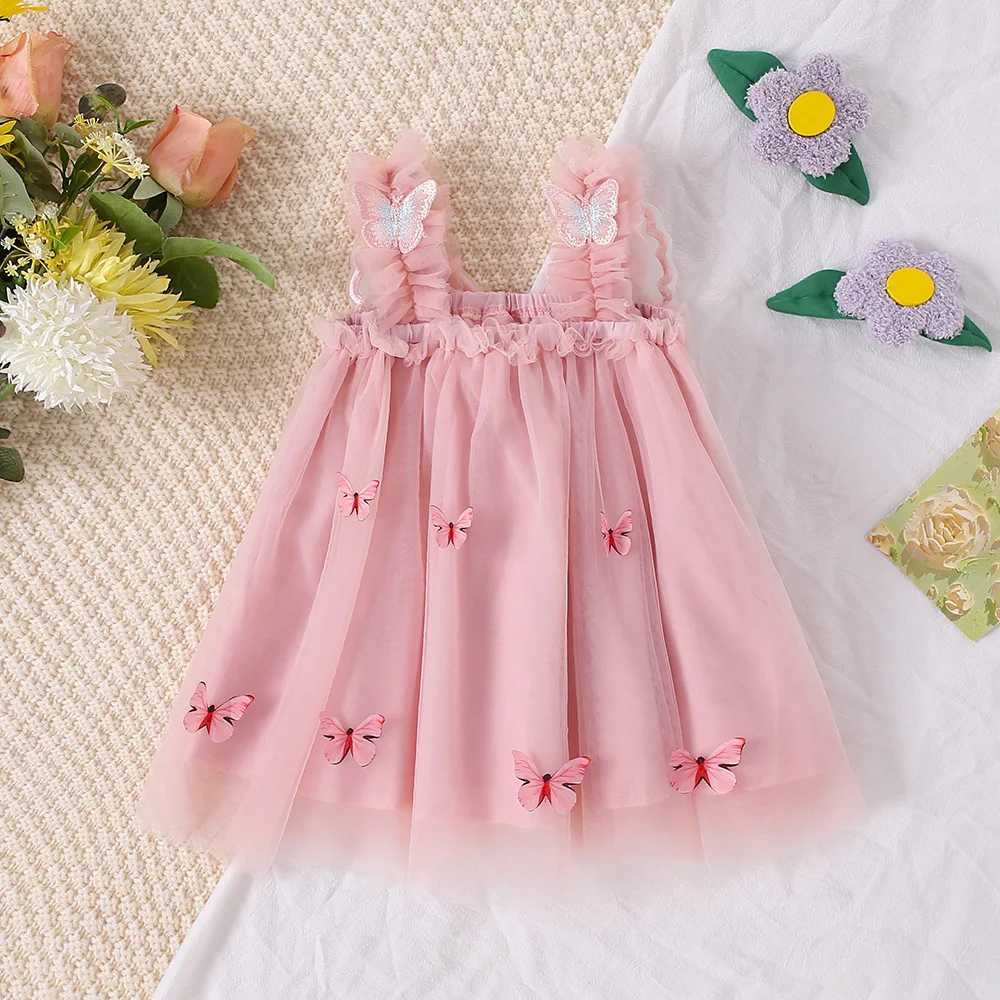 Summer ChildrenS Clothing Girls Baby Dress Girls Cartoon Embroidery Butterfly Wings Cute Suspender Mesh Princess Dress H260402