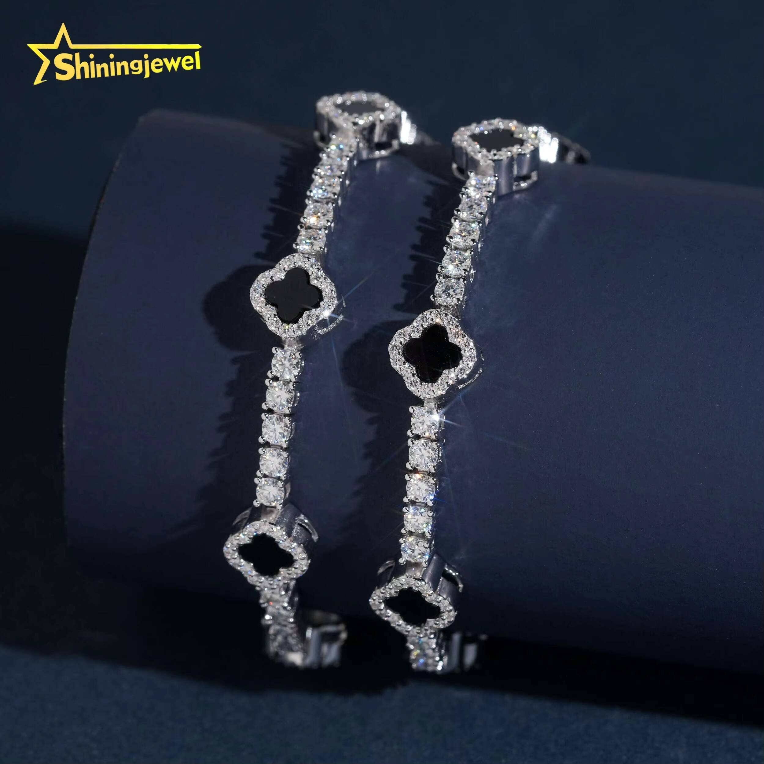 USA Warehouse Local Stock Pass Diamond Tester Clover Bracelet 925 Sterling Silver Gold Plated VVS Moissanite Tennis Bracelet