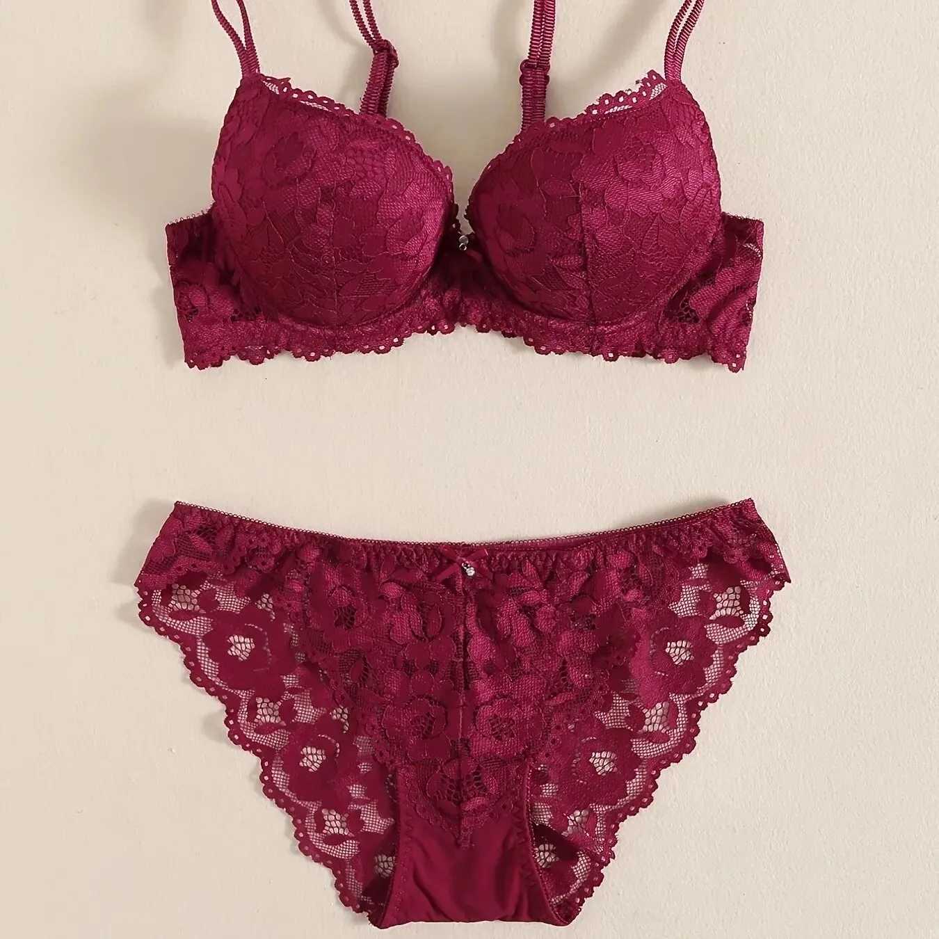 1 Set Elegant Lace Embroidery Breathable Fabric Lingerie Set Push-Up Bra Drop Waist Sheer Panty - Ultimate Valentines Day Z260402