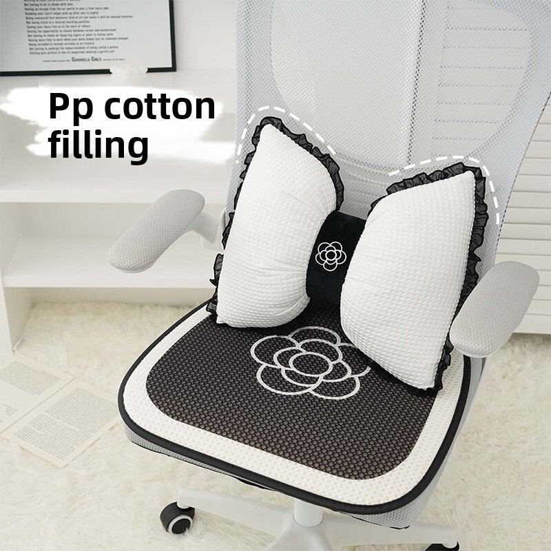 Pillow Waffle Bowknot Cushion Lace Edge Camellia Lumbar Summer Cool Breathable Comfortable Waist Support Girly Design For Living Room