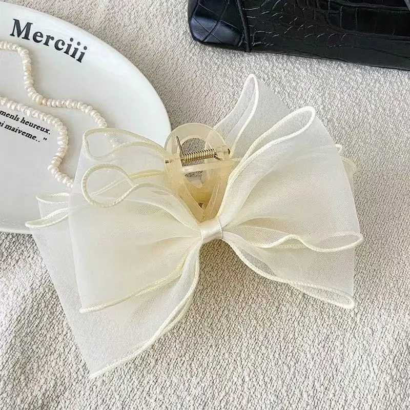 1pc Sweet Organza Reversible Bow Large Hair ClawCommuting versatile hair accessory suitable for daily and party gatherings H260402