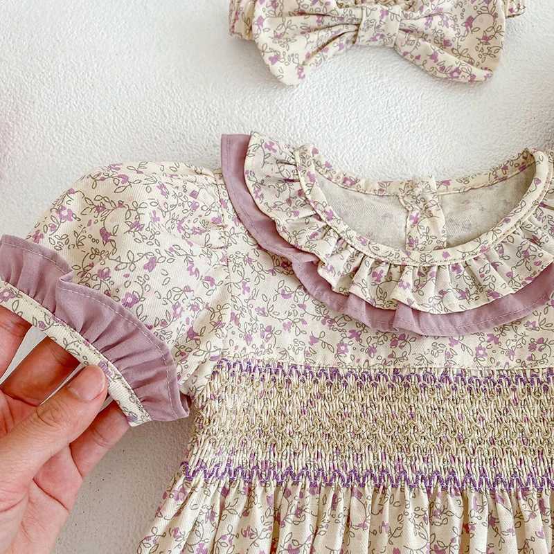 New Summer Baby Girl Clothes Short Sleeve Lace Flower Girls Dress Cotton Baby Romper Princess Dress Famil Matching Sister Outfit H260402