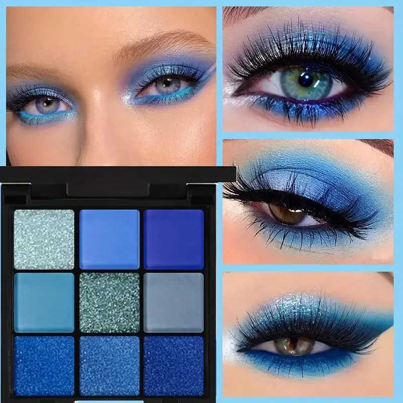 9 Color Eyeshadow Palette Blue Waterproof Sweatproof Blue Matte Pearl Glitter Finish Performance Stage Makeup Music Festival H260402