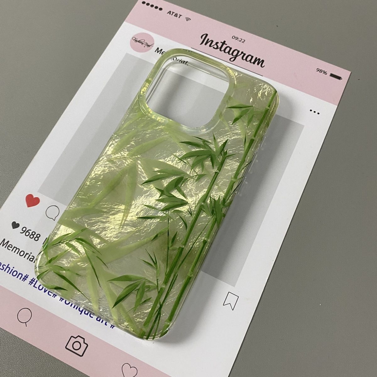 Designer Luxury Bamboo Phone Case Premium Green Shimmery Foil Bamboo Pattern Clear Protective Cover Exquisite High-end Case For Applicable To Iphone