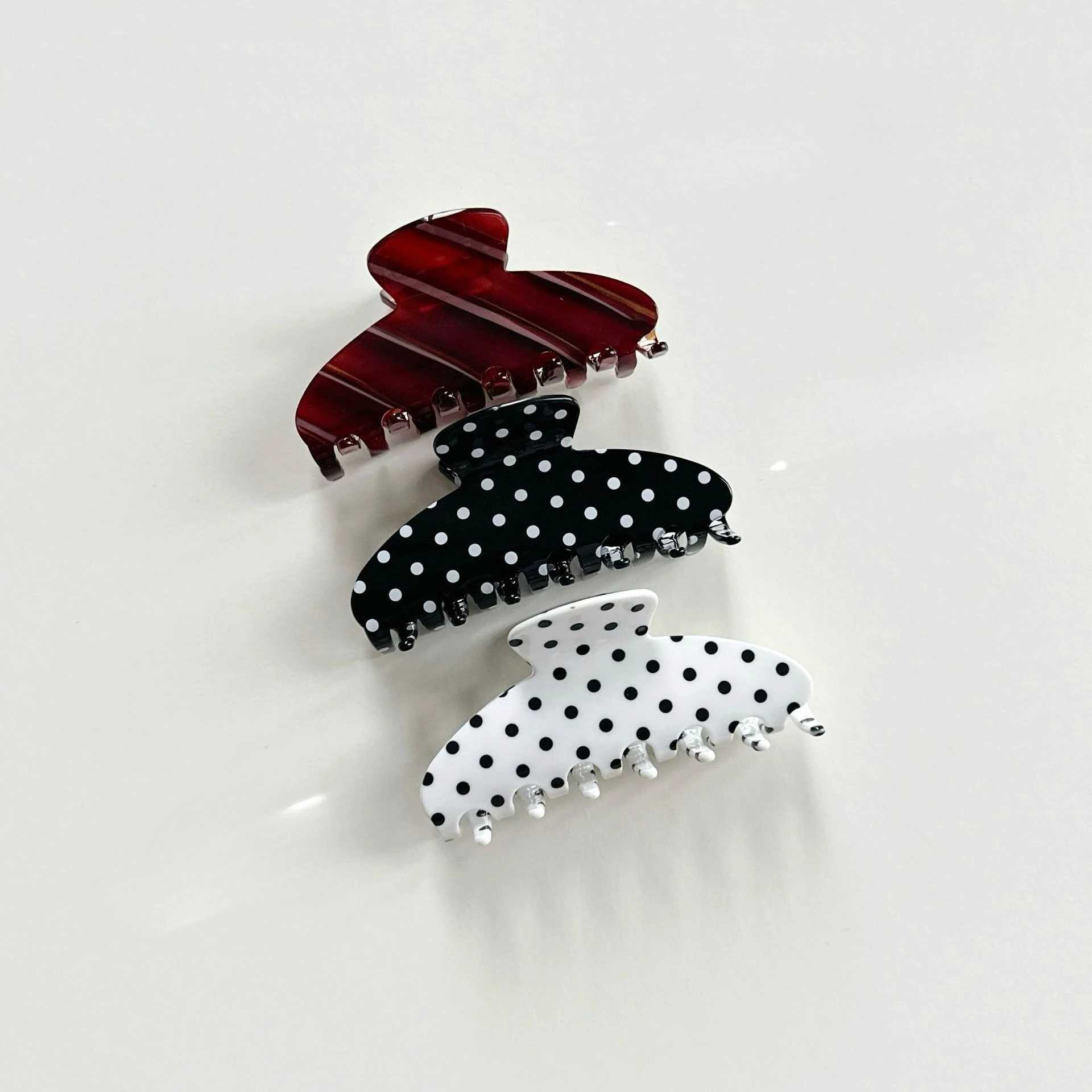 Refreshing World Polka Dots Hair Claw Black White Retro Classic Style Acetaye Hair Claw Clips Hair Accessories for Women Girls H260402