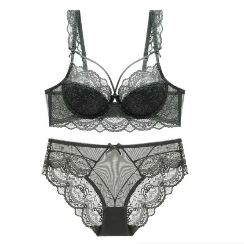 MOYISU Lace Bralette Set Small Busts French Design Removable Straps with Thin Push Up Pads Soft Underwire Bra Cover Top AB Z260402