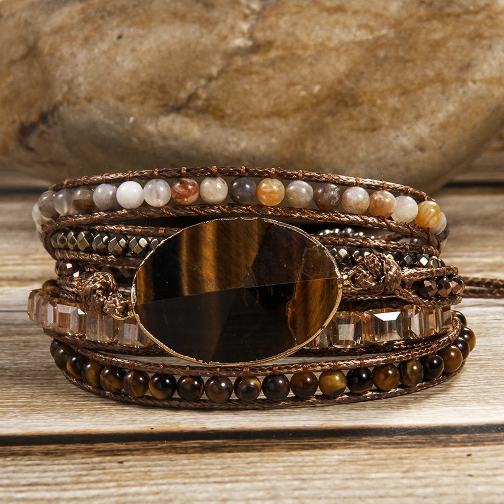 Fashion Women Beaded Jewelry Handmade Mixed Natural Stones/Crystal and Stone Charm 5 Strands Wrap Bracelets 260318BJ - view 6