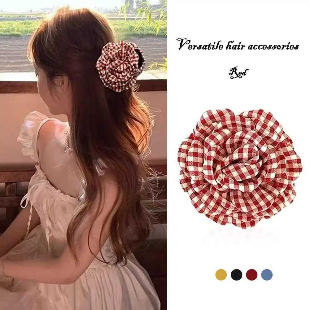 2025 New Grid Hair Claw Womens Gripper Korean Version Flower Hairpin Yellow Rose Exquisite Grab Clip Hair Accessory For Girls H260402