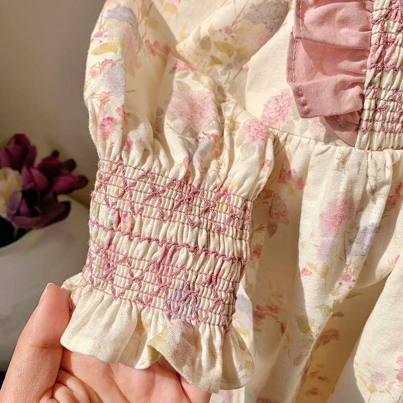2024 New Spring European American Style 2-7Yrs Baby Girl Party Dress Long Sleeved Cotton Floral Printing Kids Princess Dresses H260402