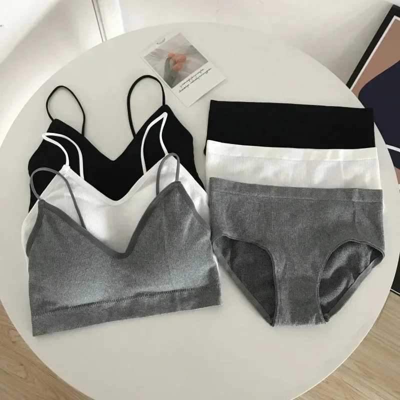 Womens Sports Bra Set Underwear Bra Korean Style Push Up No Steel Ring Bra Tube Top High Elastic Panty Set Z260402