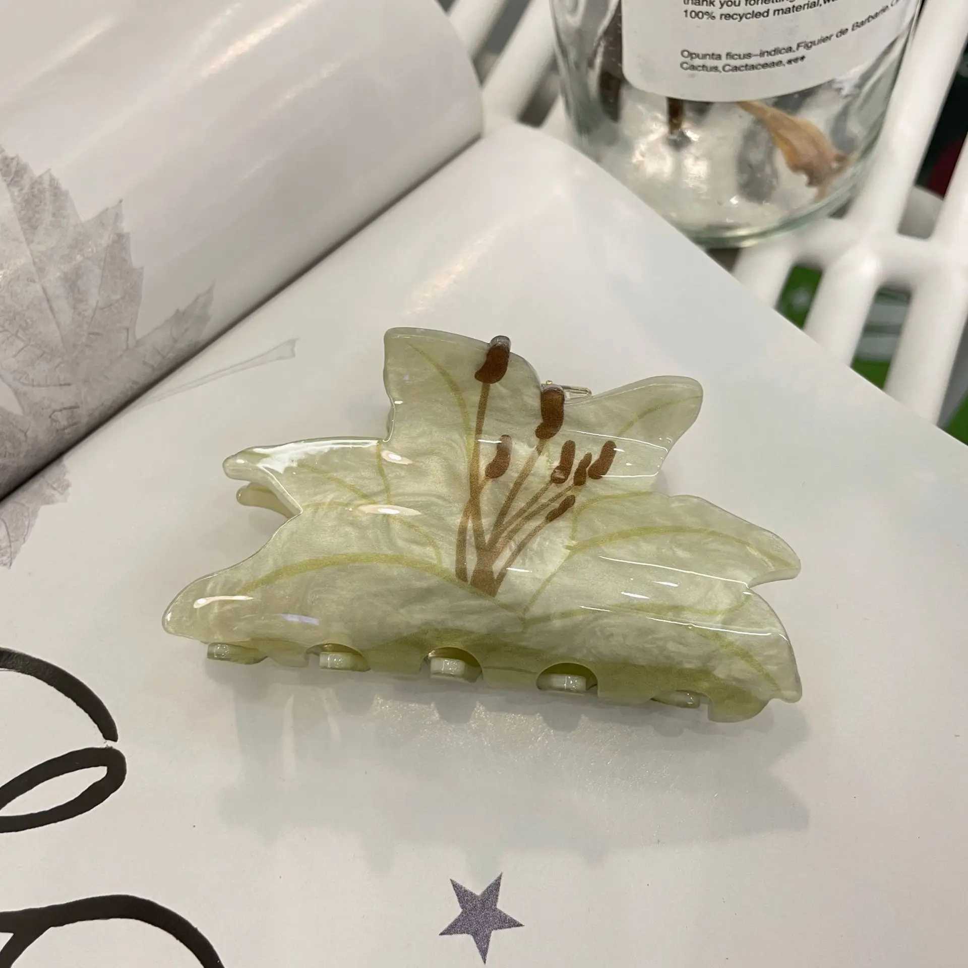 New Acrylic Double Sided Flower Printed Shark Hair Clip Claw For Women Girl Fashion Thick Barrettes Hair Accessories Tool H260402