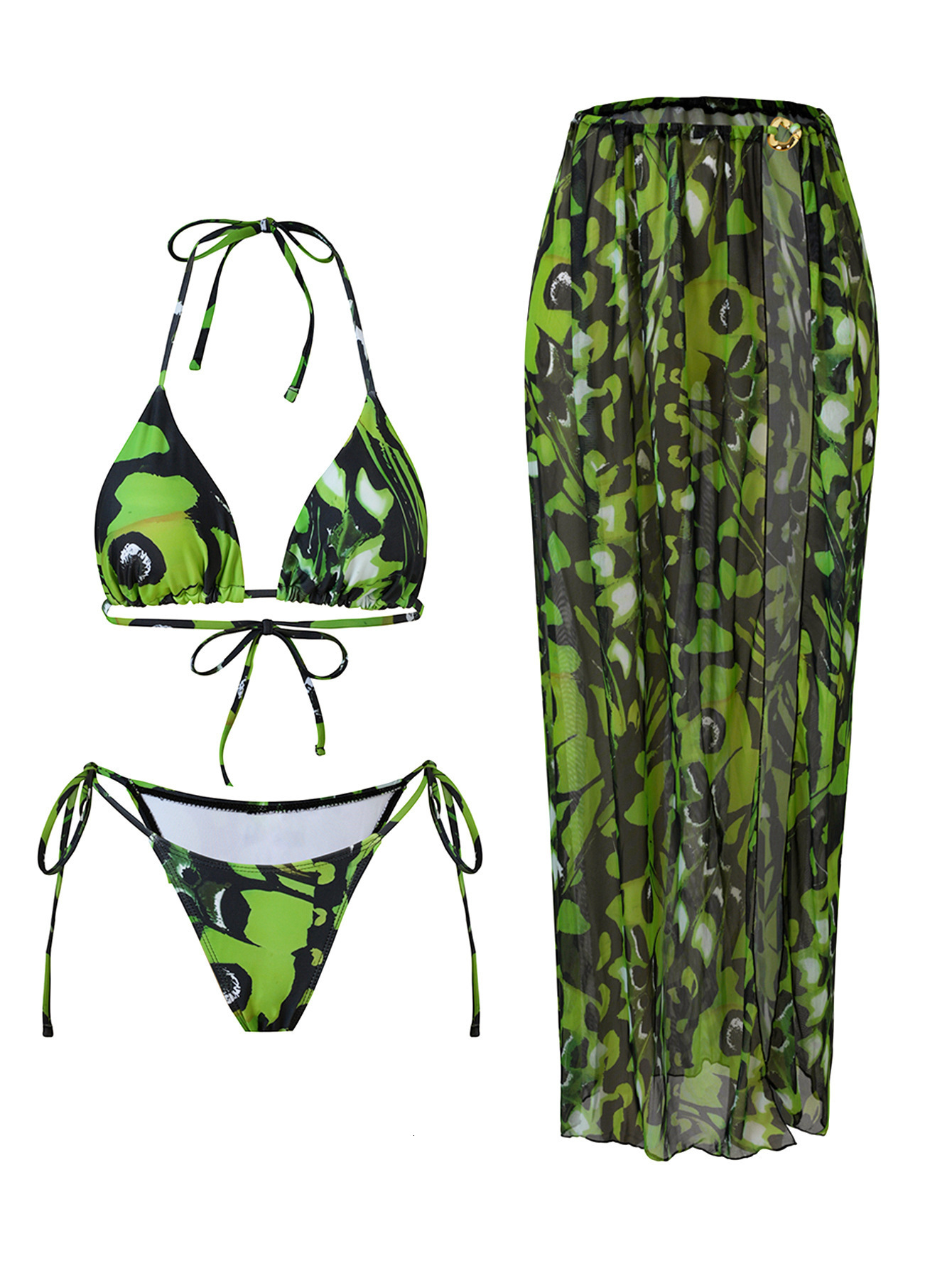 2025 New High-end Womens Swimwear Fashionable Sexy Beach Bikini Hot Spring Swimsuit Three-piece Set 250103