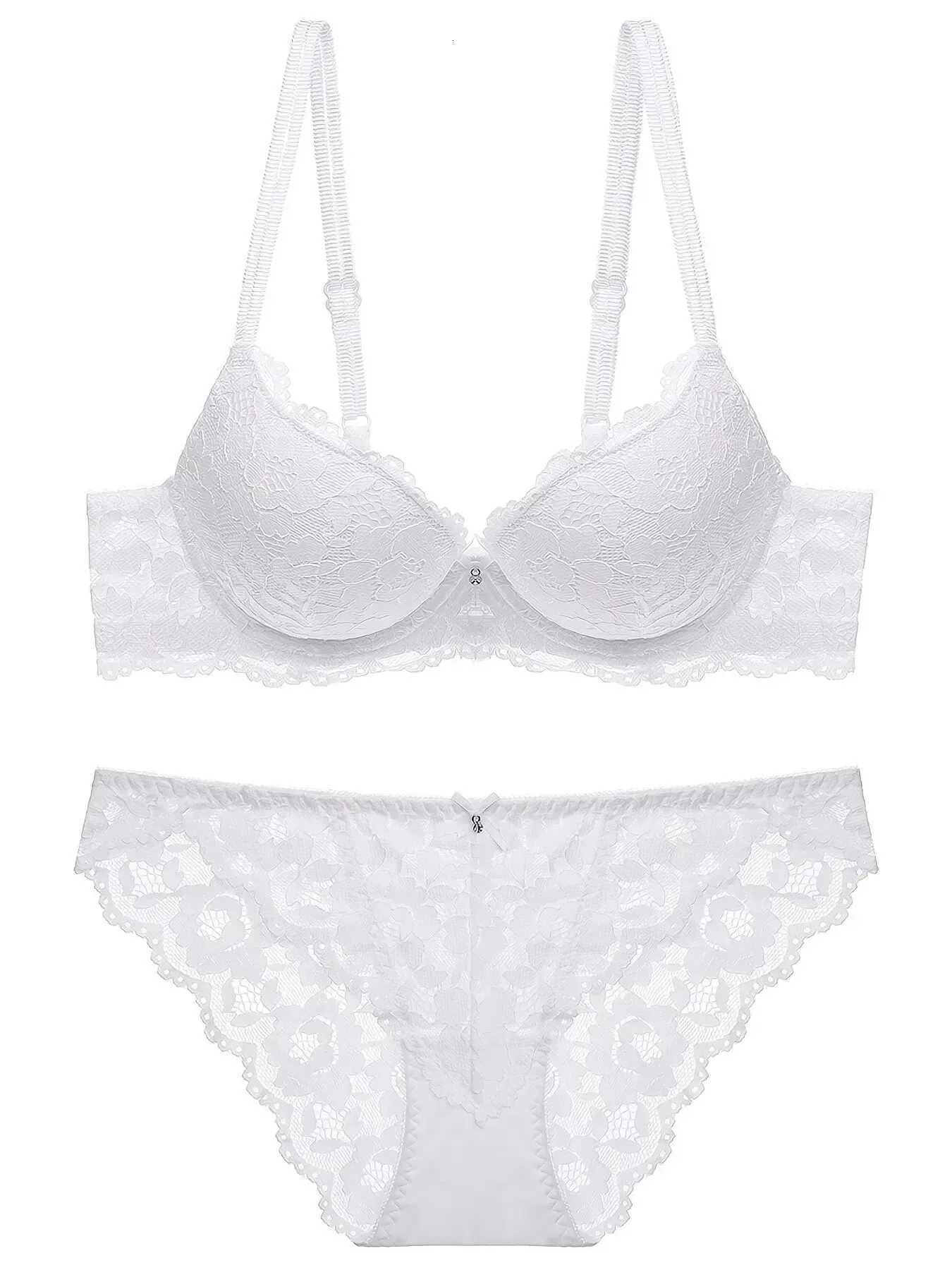 1 Set Elegant Lace Embroidery Breathable Fabric Lingerie Set Push-Up Bra Drop Waist Sheer Panty - Ultimate Valentines Day Z260402
