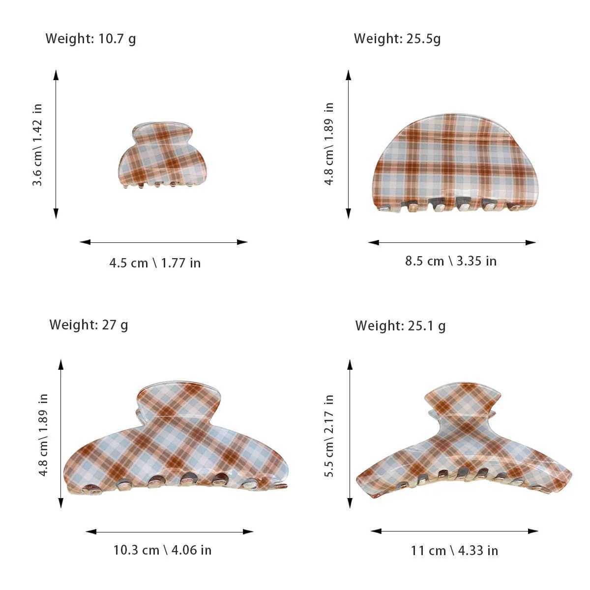 New Brown and Blue Plaid Claw Clip Retro High Ponytail Shark Clip Hair Clip Simple Back Updo Hairstyle H260402