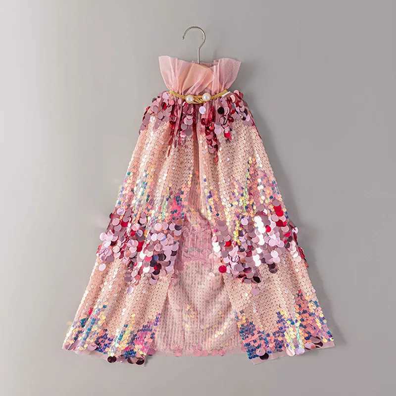 Cute Button Shining Sequins Cloak 2025 New Girls Princess Mermaid Dress Up Capes Party Girls Performance Shawl Halloween Xmas H260402