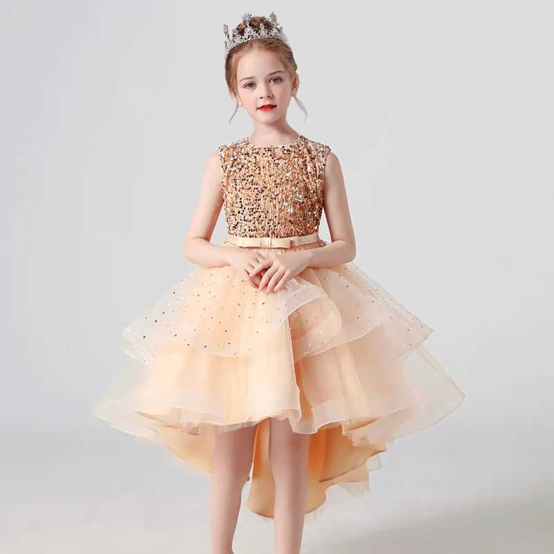 2023 Hot style Summer Sequin Lace Tuxedo Wedding Dress for girls 3-13 years old Sleeveless fluffy Mesh gauze Doveark brand H260402