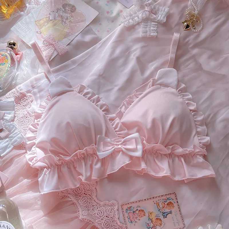 Womens Cute Bra Set Soft Girls Cute Girls Rabbit Ears Light and Comfortable Triangle Cup Gathering Anti-Sagging Bra Set Z260402