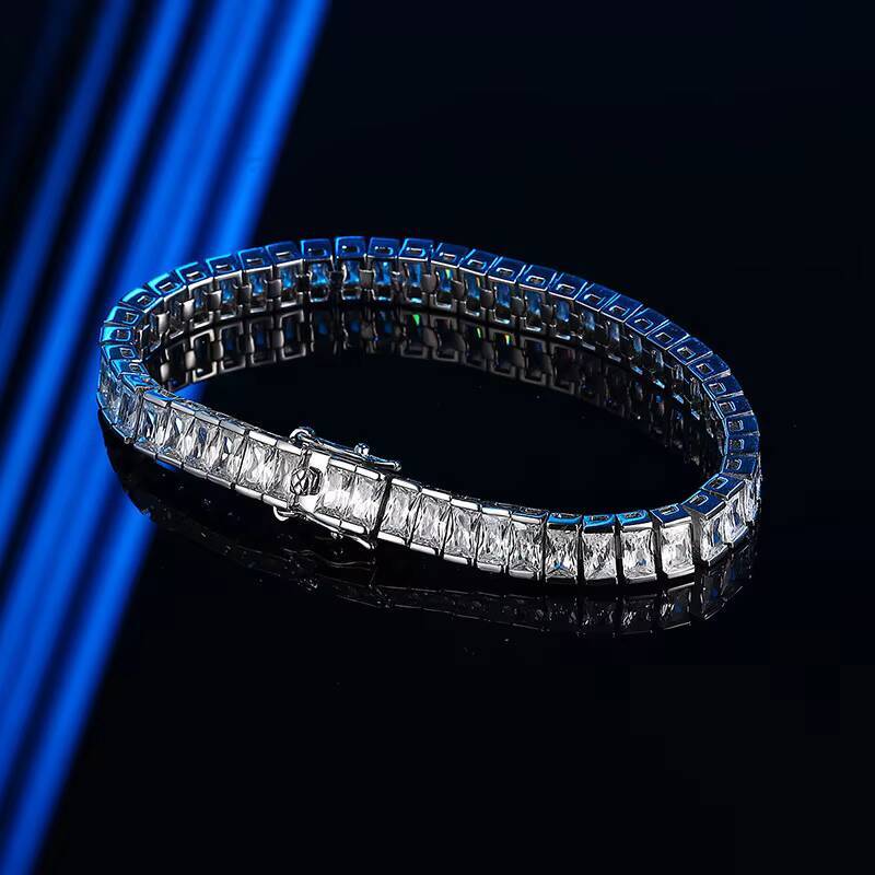 Minimalist Fine Emerald Cut 35MM VVS1 GRA Moissanite Jewelry 925 Silver Rhodium Plated 04CT Moissanite Tennis Bracelets Unisex