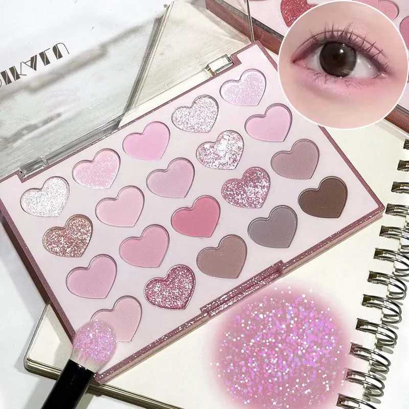 Sweet Pink 20 Color Heart Shaped Eyeshadow Plate Pearl Glitter Purple Eyeshadow Pink Blusher Naturally Brightens Korean Makeup H260402