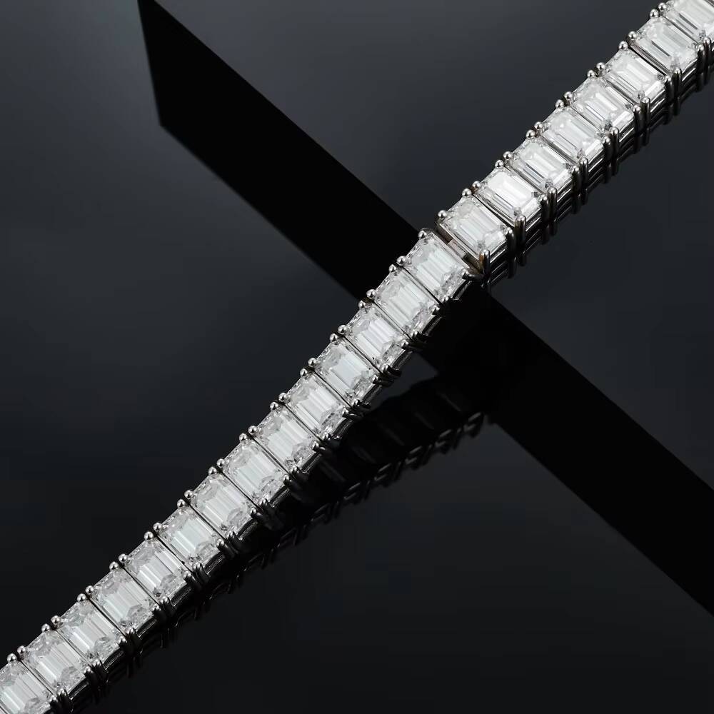 S925 Sterling Silver Bracelet with Emerald and Moissanite Set - Luxury Hip Hop Trendy Tennis Chain - Custom Factory