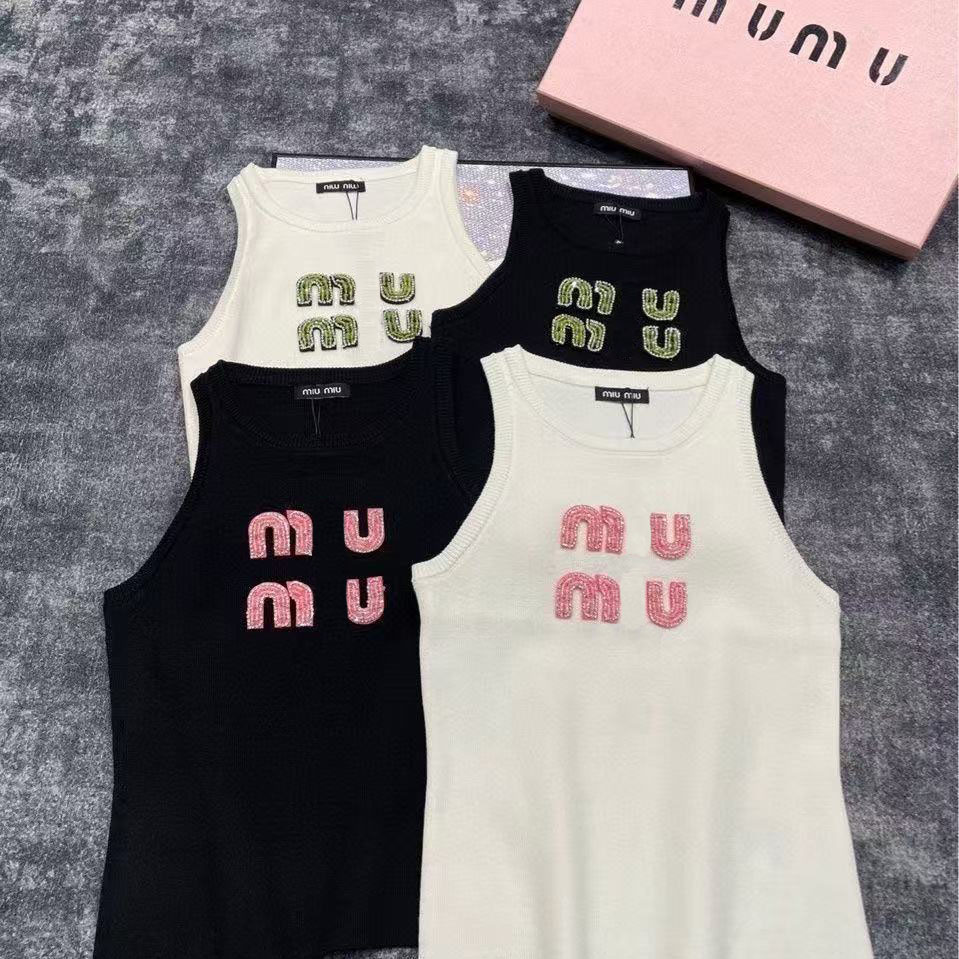 Designer Women's Tanks Camis Tank Top Lowe Clothes Knits Designer Embroidery Knitted Vest Sleeveless Breathable Cropped Tops 100% Cottons