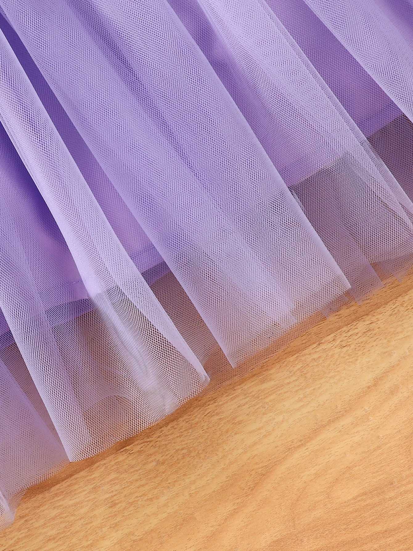 Girls Casual Fashion Knitted Sleeveless Round Neck Flying Sleeves Ruffled Flower Digital Printed Mesh Dress Holiday Beach Party Gift with Ribbon H2604