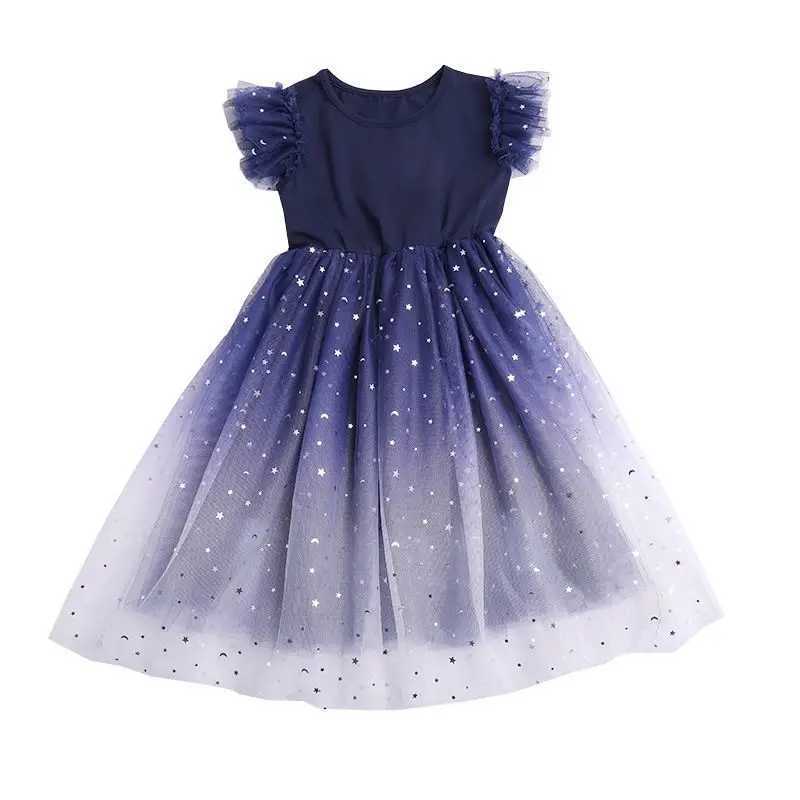 Summer Sleeveless Fashion Gauze Dress Girls Starry Sky Gradient Princess Dress New Years Childrens Birthday Party Present H260402