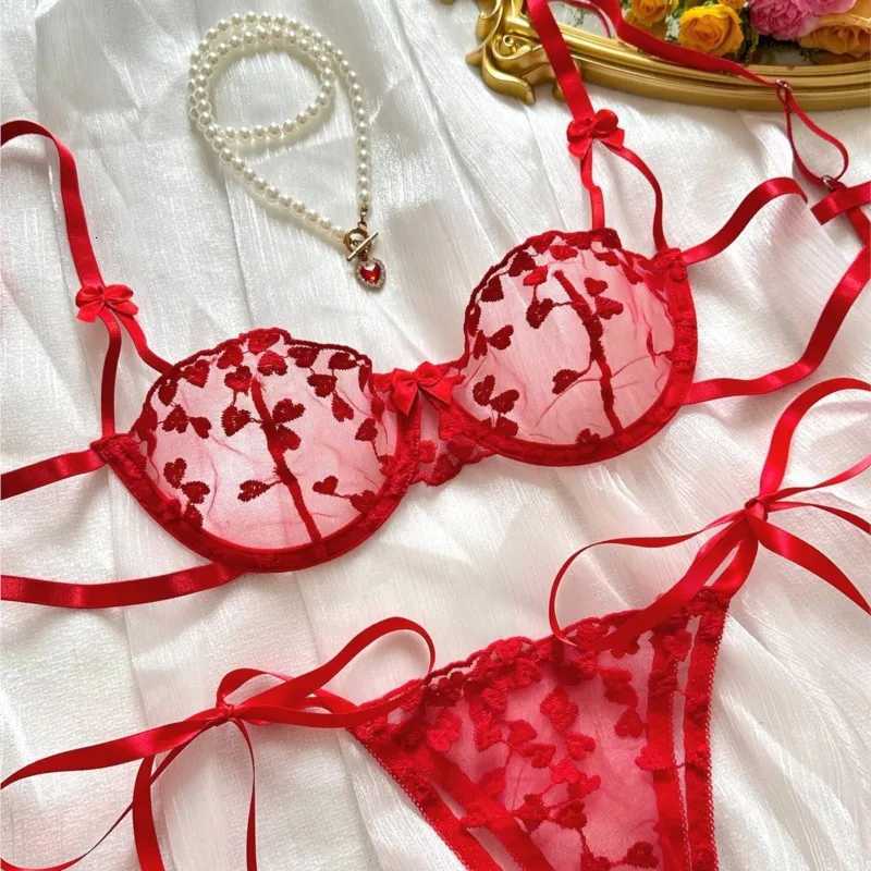 Exotic Fantasy Lingerie Underwire Bra Strap Panties 2Piece Sheer Mesh Embroidery Underwear for Women Z260402