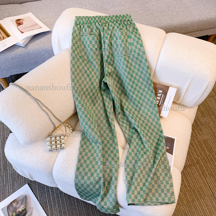 Designer Set Luxury Stripe Color Blocked Knitted Jacket Top New Women's High Quality Temperament Casual Loose Plaid Wide Leg Pants Sports Pants T