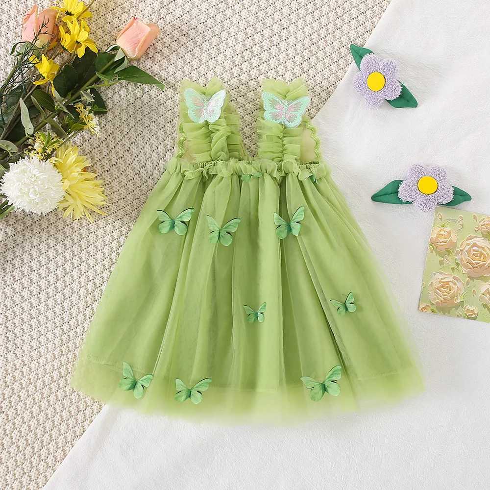 Summer ChildrenS Clothing Girls Baby Dress Girls Cartoon Embroidery Butterfly Wings Cute Suspender Mesh Princess Dress H260402