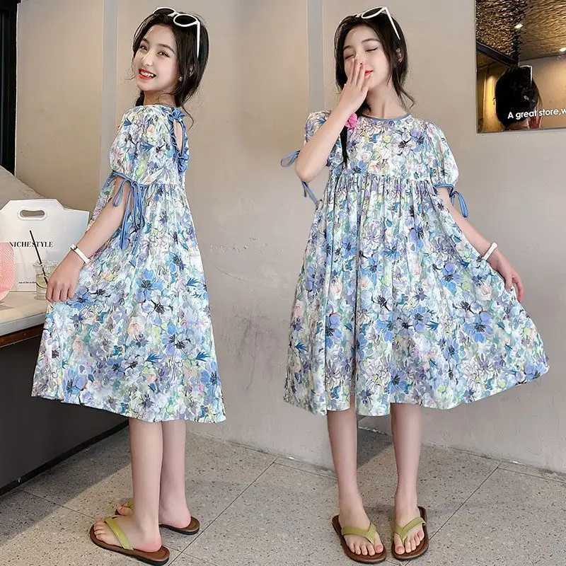 2026 Girls Dress Summer Loose Floral Pattern Beach Dress For Girl Bohemia Princess Children Dresses Vestido Teenage 3-14 Years H260402