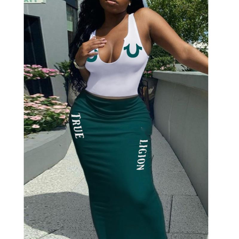 Designer Womens Vest Dresses Crop Top And Long Skirts Set U-neck Sleeve T-shirt Summer 2 Two Piece Dress