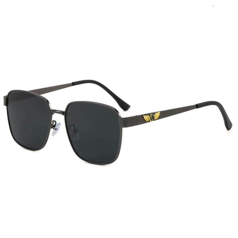 New Men's Square Sunglasses Polarized UV Protection Driving Glasses With Wing Decoration For A Slimming Effect On Large Faces Chunjinqiuli