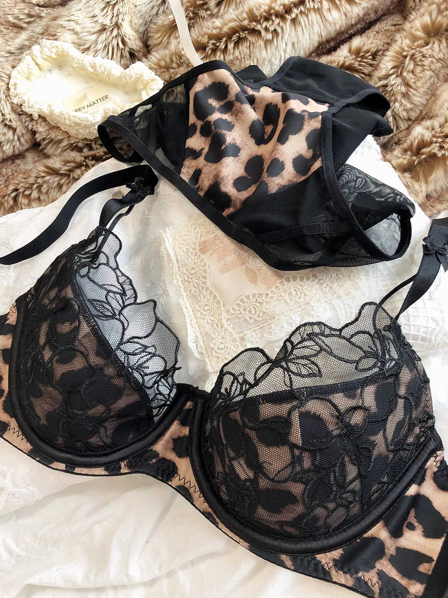 Leopard Print Women Lingerie Set French Lace Flowers Embroidery Mesh Bra Comfort Push Up Brassiere Charm Ladies Underwear Z260402