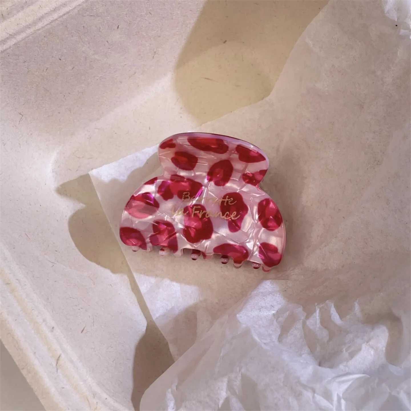 YHJ NEW Pink Leopard Pattern Geometric Hair Claw Korean Y2k Claw Clips Retro Trendy Hair Clips Hair Accessories for Women Girls H260402