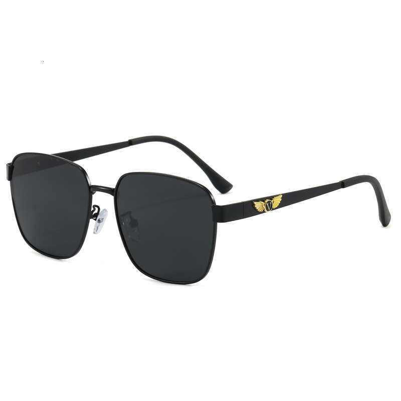 New Men's Square Sunglasses Polarized UV Protection Driving Glasses With Wing Decoration For A Slimming Effect On Large Faces Chunjinqiuli