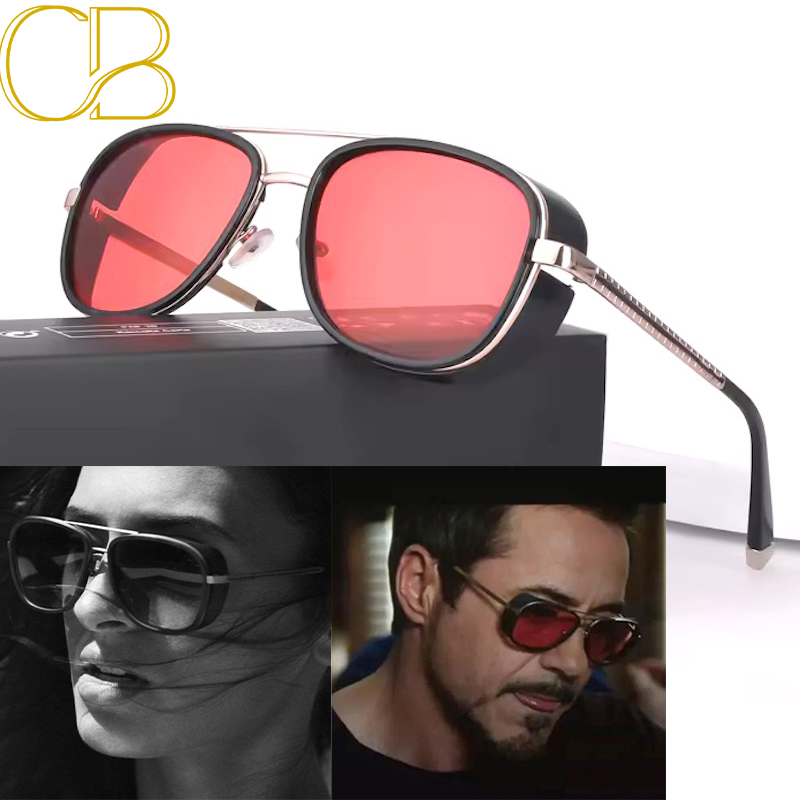 Tony Stark Sunglasses Man Woman Steampunk Sun Glasses Male Vintage Gradient Red Sunglass UV400 CB Fashion Accessories